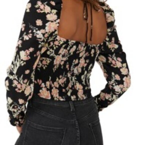 Free People Hilary Print Boho Top Black Floral Size M - Picture 2 of 14